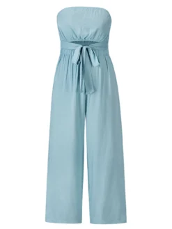 Combinaisons Longs Femme avec Epaule Dénudée Coupe Cintrée à Lacets Unicolore