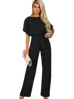 Combinaisons Longs Femme avec Manches Courtes Coupe Cintrée à Lacets Unicolore