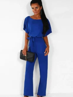 Combinaisons Longs Femme avec Manches Courtes Coupe Cintrée à Lacets Unicolore