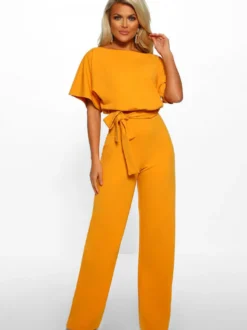 Combinaisons Longs Femme avec Manches Courtes Coupe Cintrée à Lacets Unicolore