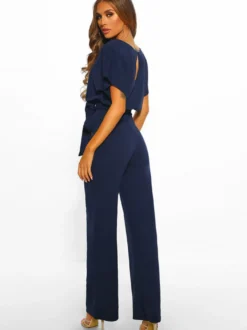 Combinaisons Longs Femme avec Manches Courtes Coupe Cintrée à Lacets Unicolore