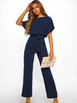 Combinaisons Longs Femme avec Manches Courtes Coupe Cintrée à Lacets Unicolore