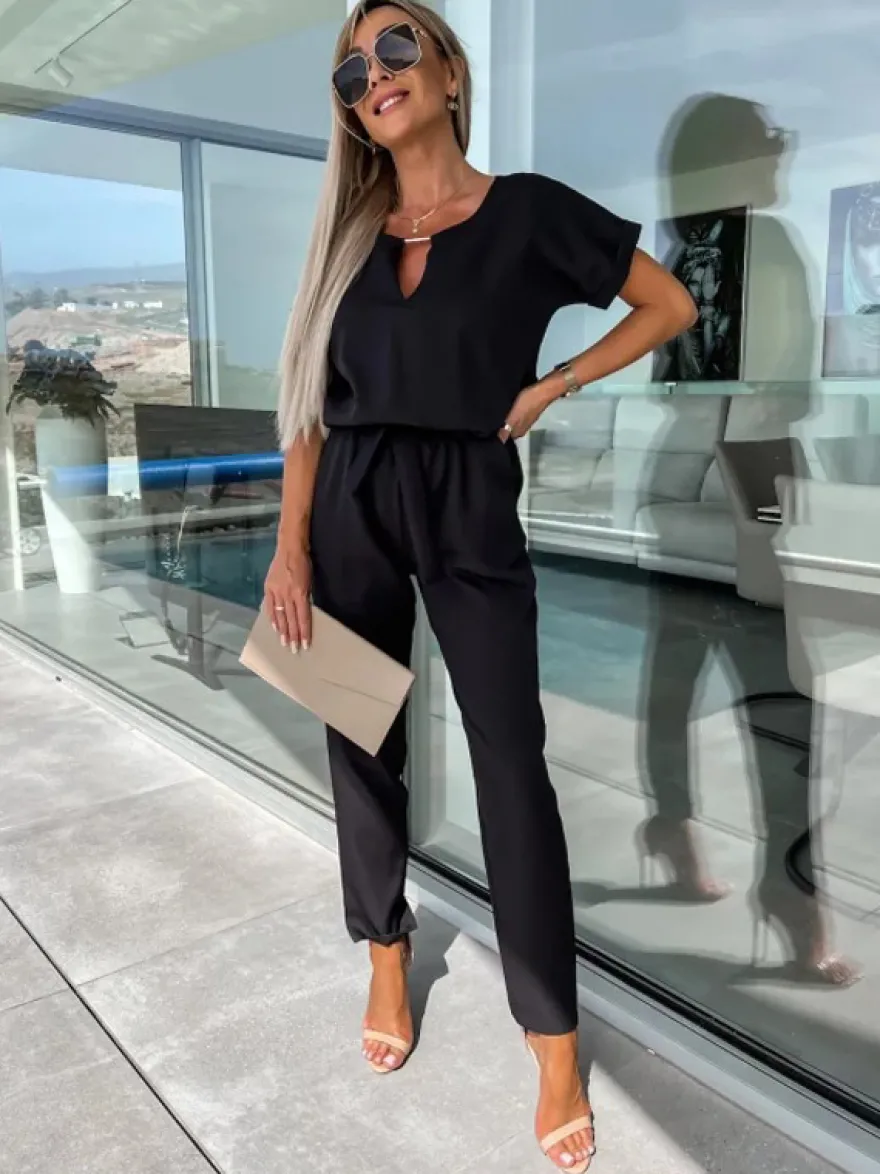 Combinaison Tenue Une Pièce D'Été Droite En Polyester À Manches Courtes Rose