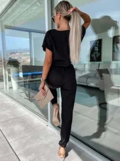 Combinaison Tenue Une Pièce D'Été Droite En Polyester À Manches Courtes Rose
