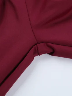Combinaison évasée dos nu pour femme - Combinaison moulante sexy rouge bordeaux à manches longues - Collection printemps streetwear 2026