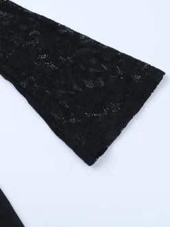 Combinaison évasée à lacets pour femme - Combinaison moulante à manches longues en dentelle florale gothique noire - Tenue de soirée printanière 2026