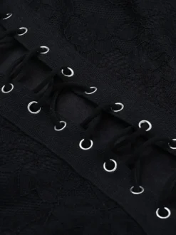 Combinaison évasée à lacets pour femme - Combinaison moulante à manches longues en dentelle florale gothique noire - Tenue de soirée printanière 2026