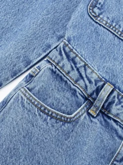 Combishort D'Été Droit En Jean Combinaison Col Rabattu Manches Longues Boutons
