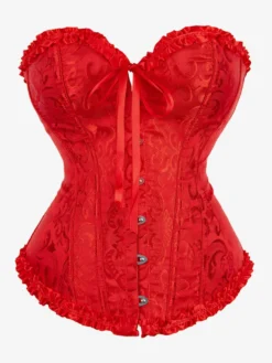Corset bustier vintage en jacquard à col cœur et lacets gainant