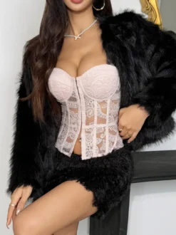 Corset jaune chic sans bretelles coupe ajustée à lacets et broderies