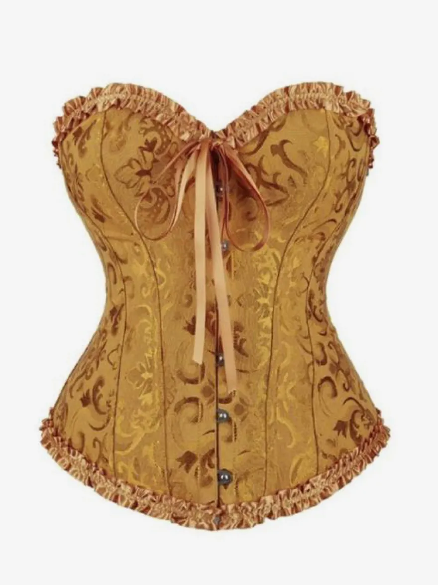 Corsets lingerie sculptante imprimé floral doré sans manches boutonnage sur le devant laçage