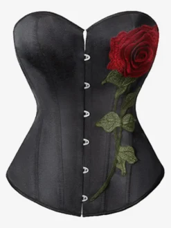 Corsets Rouge Élégant Bustier Satin Mat Street Wear Brodé Lacets Lingerie