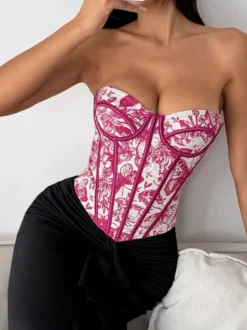 Corsets tops bleus à lacets imprimé floral streetwear lingerie bohème