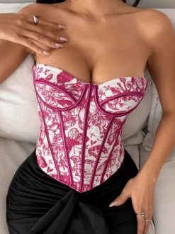 Corsets tops bleus à lacets imprimé floral streetwear lingerie bohème