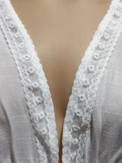 Couvre-maillot Longue en Mousseline Femme avec Manches Courtes Volantes Coupe Cintrée à Lacets avec Fente Creusante Robe Longue