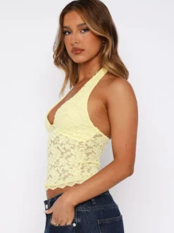 Débardeur rose à bretelles col en U dentelle dos nu chic pour femmes