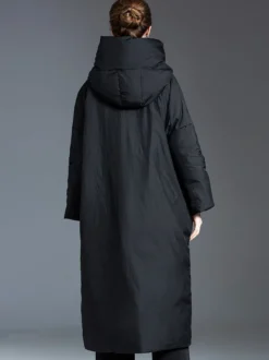 Doudoune Femme Long Manteau Noir En Duvet De Canard Hiver Chaud Veste