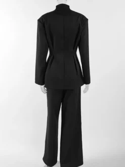 Ensemble blazer sablier pour femme active - Noir moderne plissé à taille cintrée - Tailleur printemps 2026