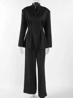 Ensemble blazer sablier pour femme active - Noir moderne plissé à taille cintrée - Tailleur printemps 2026