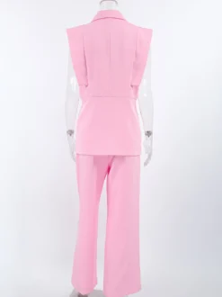 Ensemble blazer sans manches pour femme style business casual - Rose chic croisé coupe cintrée - Tenue de travail été 2026