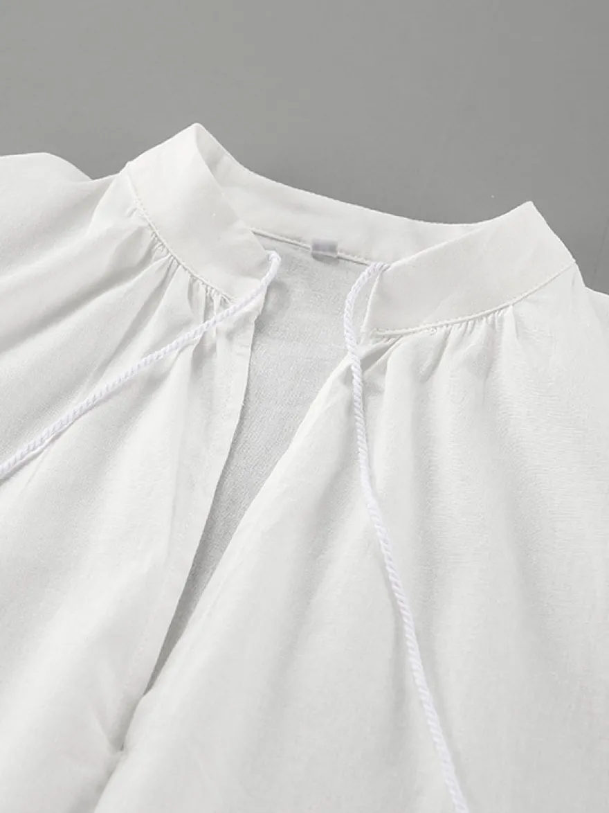 Ensemble chemise oversize en lin rose pastel bleu et blanc taille élastique et short à volants