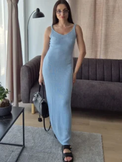 Ensemble coordonné 3 pièces en maille : robe maxi cardigan long et robe nuisette pour femme (collection 2026)