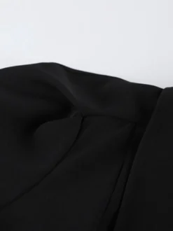Ensemble coordonné sophistiqué style français pour femme - Haut à manches bouffantes et col cranté pantalon noir à jambes larges - Tenue de travail été 2026