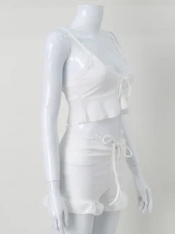 Ensemble Coquette 2 pièces à bordure en dentelle blanche pour femme - Débardeur short - Tenue décontractée d'été pour la plage 2026