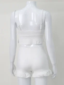 Ensemble Coquette 2 pièces à bordure en dentelle blanche pour femme - Débardeur short - Tenue décontractée d'été pour la plage 2026