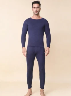 Ensemble de sous-vêtements thermiques pour homme en cachemire et soie de mûrier doux pour la peau respirants et isolants.
