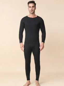 Ensemble de sous-vêtements thermiques pour homme en cachemire et soie de mûrier doux pour la peau respirants et isolants.