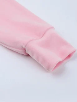 Ensemble de survêtement rose pour femme deux pièces : sweat à capuche court zippé tendance et pantalon droit - Vêtement d'intérieur printemps 2026 en velours style années 2000