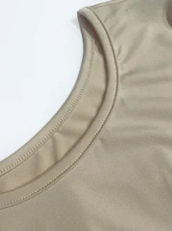 Ensemble deux pièces abricot décontracté quotidien : haut à manches courtes et col rond lacé pantalon