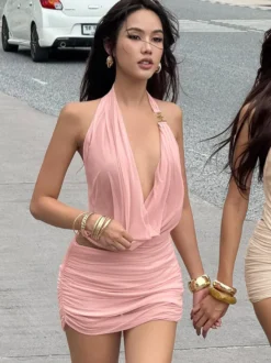 Ensemble deux pièces abricot sexy à découpes jupe sculptante streetwear