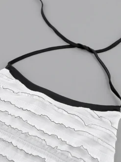 Ensemble deux pièces blanc à rayures chics col rond jupe sans manches