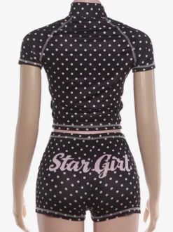 Ensemble deux pièces à pois haut court à col montant zippé et short imprimé Star Girl