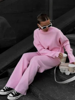 Ensemble de vêtements d'intérieur en tricot de couleur unie pour femmes 2026