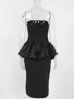 Ensemble élégant 2 pièces pour femme - Top tube péplum vintage et jupe midi fendue sur le côté - Tenue chic pour les fêtes d'été 2026
