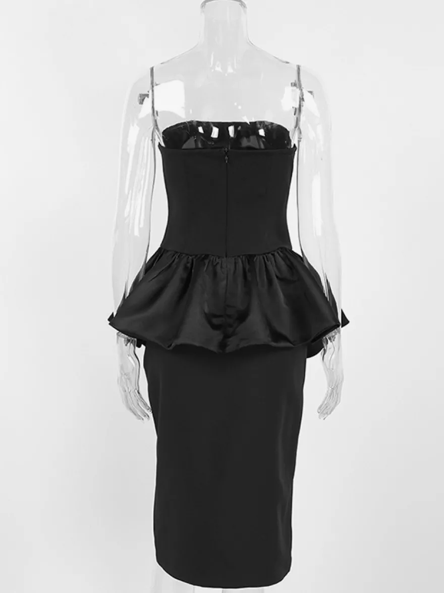 Ensemble élégant 2 pièces pour femme - Top tube péplum vintage et jupe midi fendue sur le côté - Tenue chic pour les fêtes d'été 2026