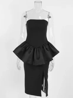 Ensemble élégant 2 pièces pour femme - Top tube péplum vintage et jupe midi fendue sur le côté - Tenue chic pour les fêtes d'été 2026