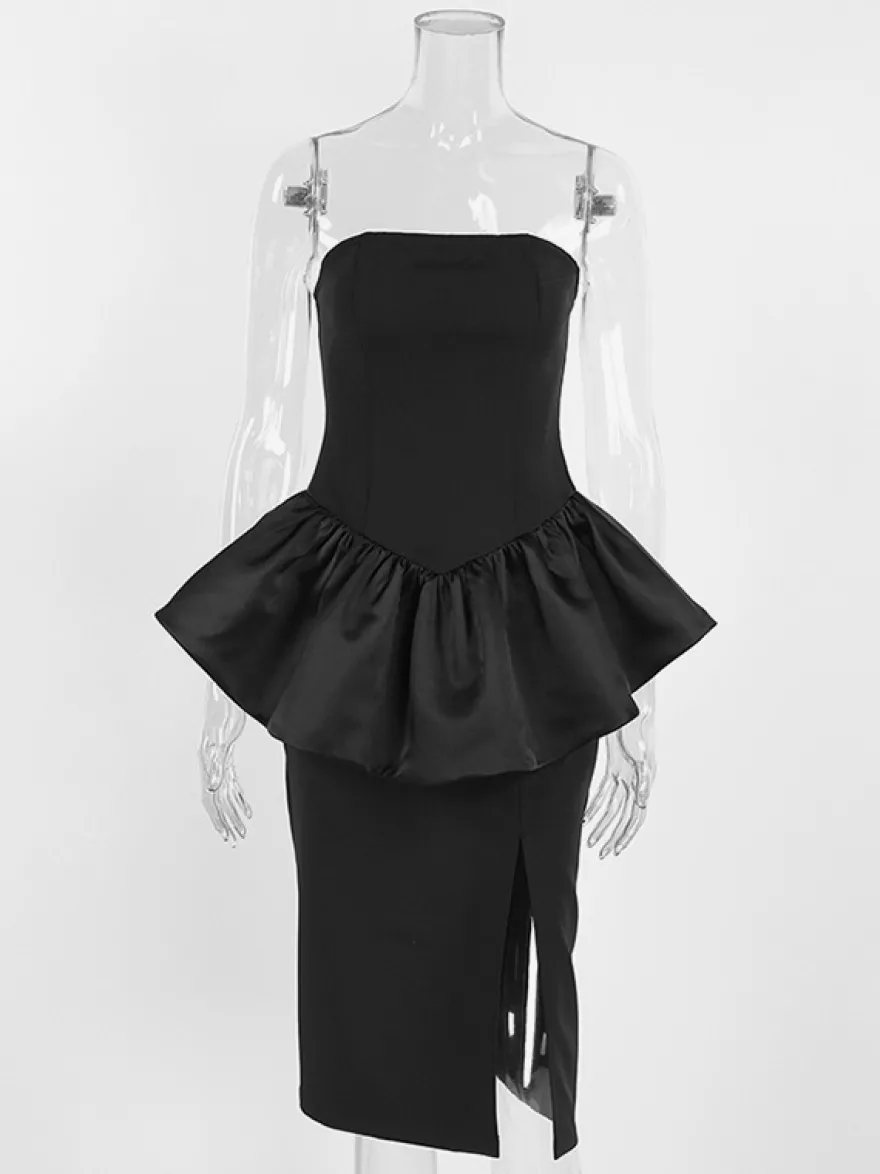 Ensemble élégant 2 pièces pour femme - Top tube péplum vintage et jupe midi fendue sur le côté - Tenue chic pour les fêtes d'été 2026