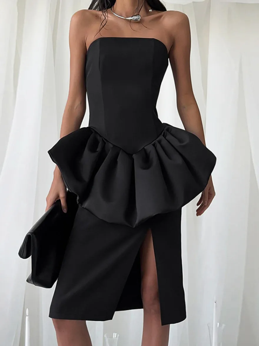 Ensemble élégant 2 pièces pour femme - Top tube péplum vintage et jupe midi fendue sur le côté - Tenue chic pour les fêtes d'été 2026