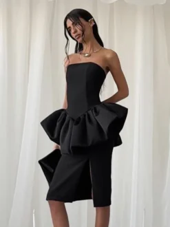 Ensemble élégant 2 pièces pour femme - Top tube péplum vintage et jupe midi fendue sur le côté - Tenue chic pour les fêtes d'été 2026