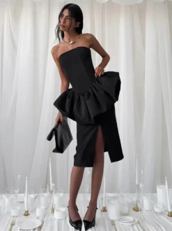 Ensemble élégant 2 pièces pour femme - Top tube péplum vintage et jupe midi fendue sur le côté - Tenue chic pour les fêtes d'été 2026