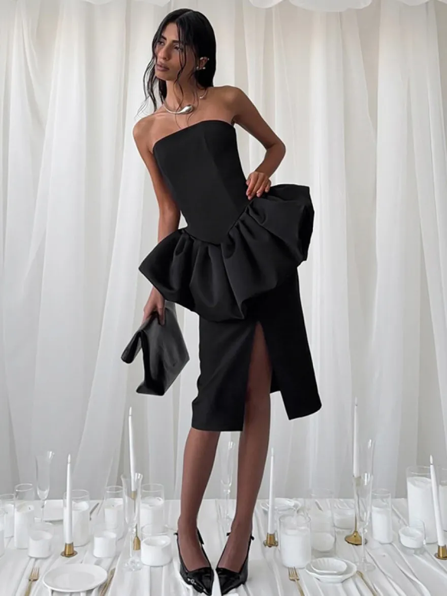 Ensemble élégant 2 pièces pour femme - Top tube péplum vintage et jupe midi fendue sur le côté - Tenue chic pour les fêtes d'été 2026