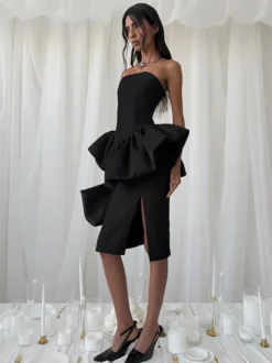 Ensemble élégant 2 pièces pour femme - Top tube péplum vintage et jupe midi fendue sur le côté - Tenue chic pour les fêtes d'été 2026