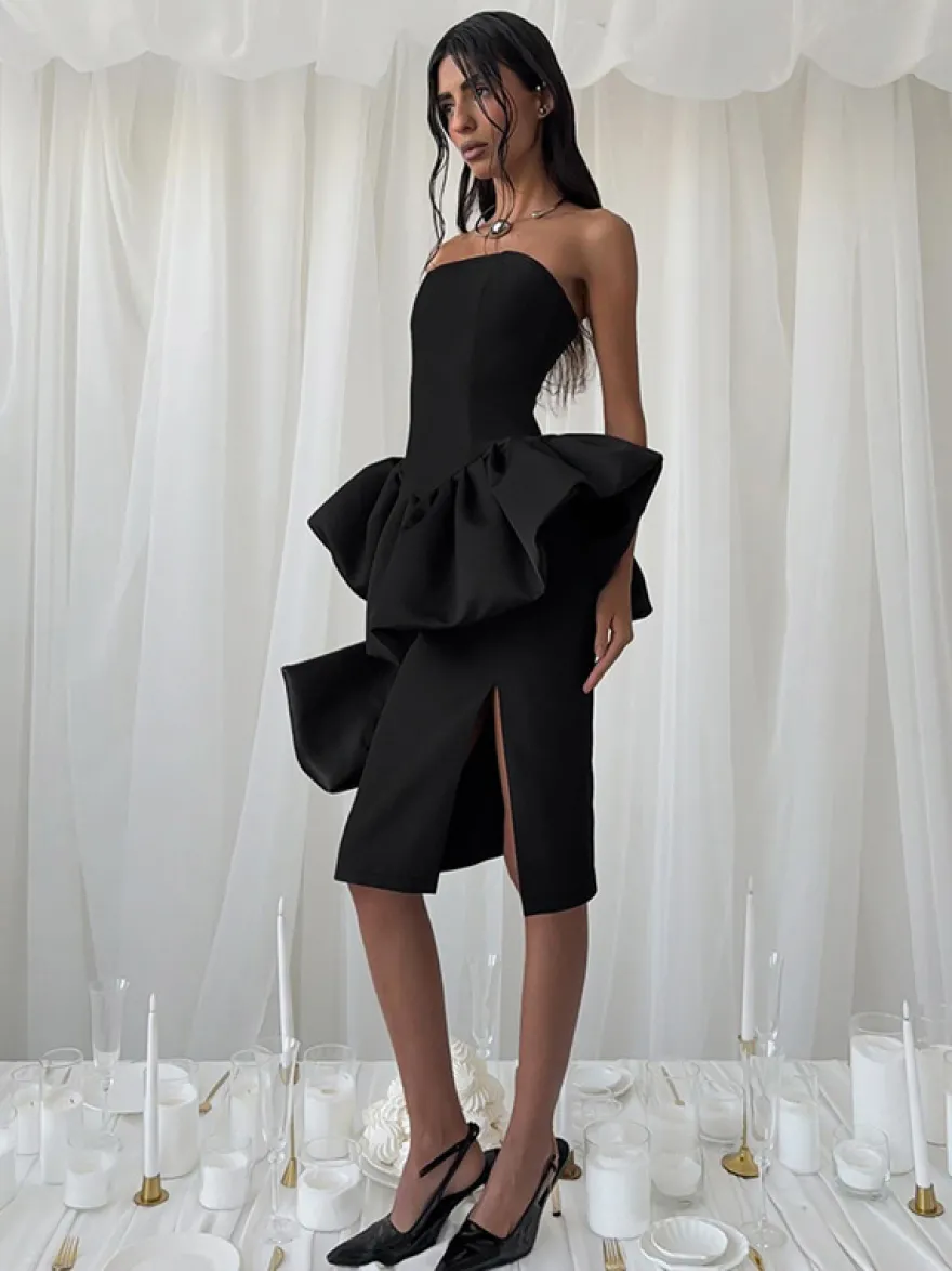 Ensemble élégant 2 pièces pour femme - Top tube péplum vintage et jupe midi fendue sur le côté - Tenue chic pour les fêtes d'été 2026