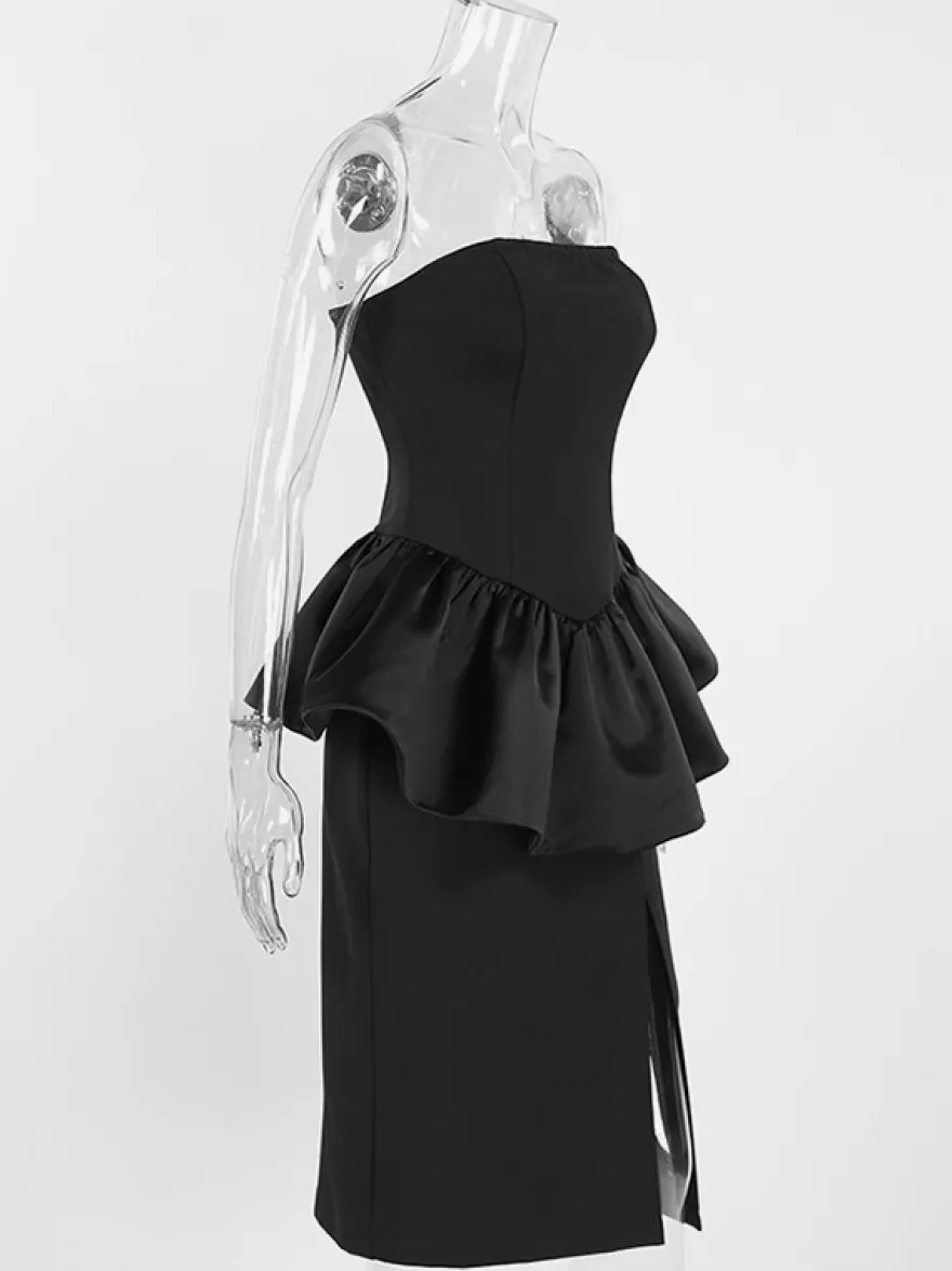 Ensemble élégant 2 pièces pour femme - Top tube péplum vintage et jupe midi fendue sur le côté - Tenue chic pour les fêtes d'été 2026