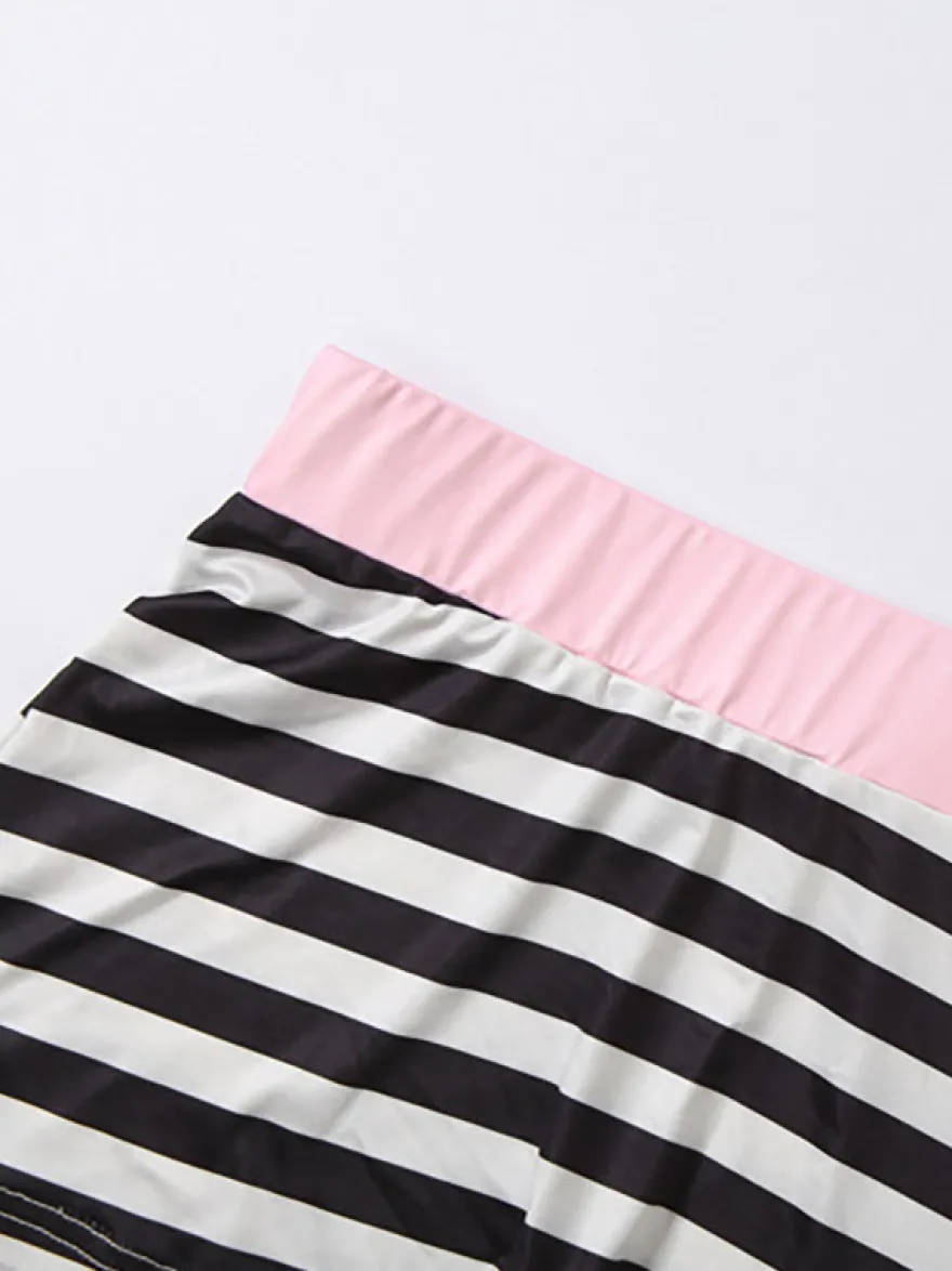 Ensemble 2 pièces assorti : polo court à demi-zip rayé et short taille haute