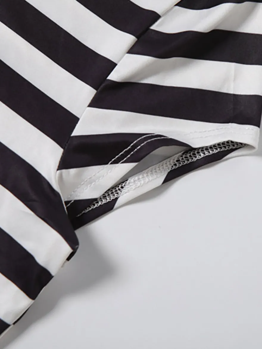 Ensemble 2 pièces assorti : polo court à demi-zip rayé et short taille haute